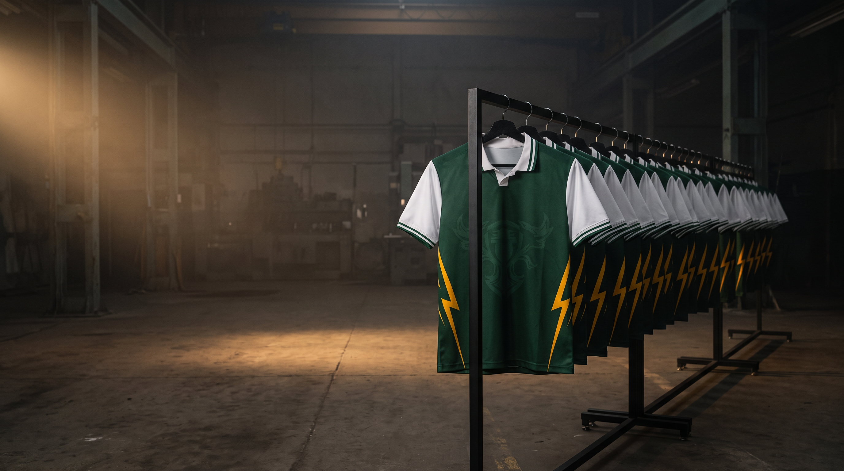 Rak jersey Army Collection di studio gelap