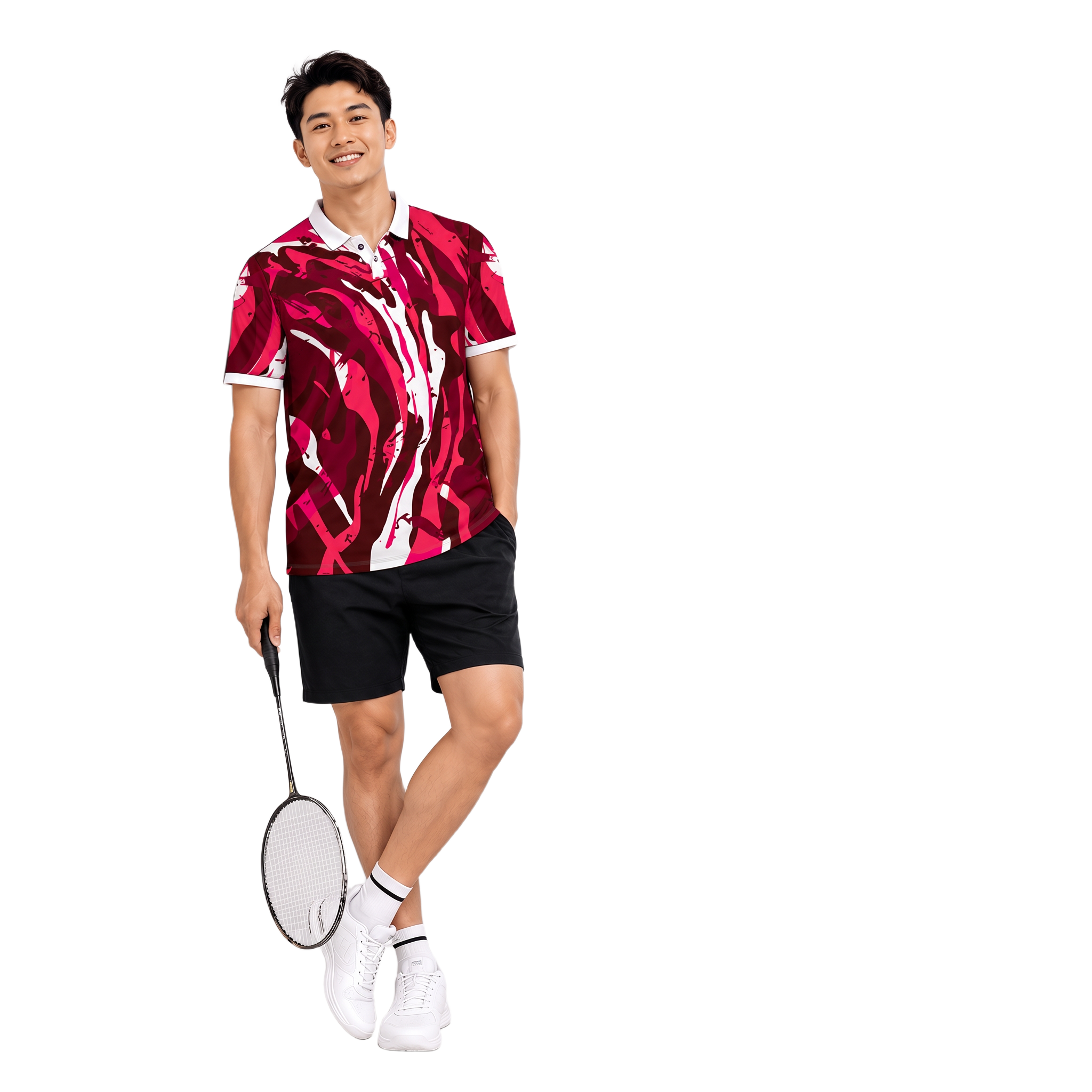 Model mengenakan jersey badminton custom BD-10